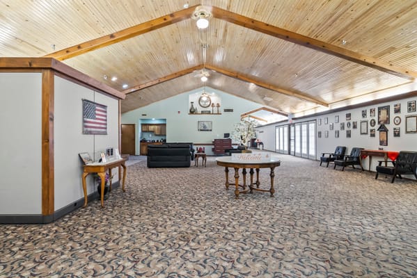 Interior of a welcoming common area with seating