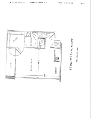 Architectural floor plan of a studio apartment