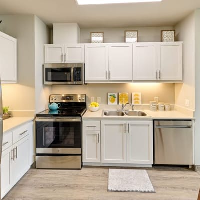 Modern kitchen interior with appliances and decor