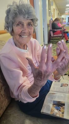 Resident interacting in a common area of the facility