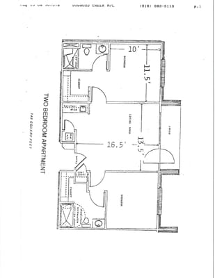 Architectural floor plan of a two-bedroom apartment