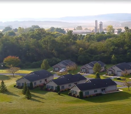 Aerial view of a senior living campus with residential buildings