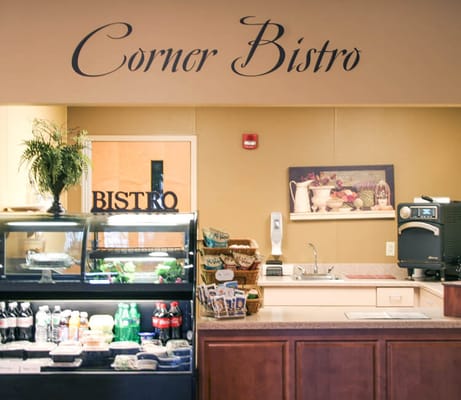 Interior view of the Corner Bistro with drinks and food
