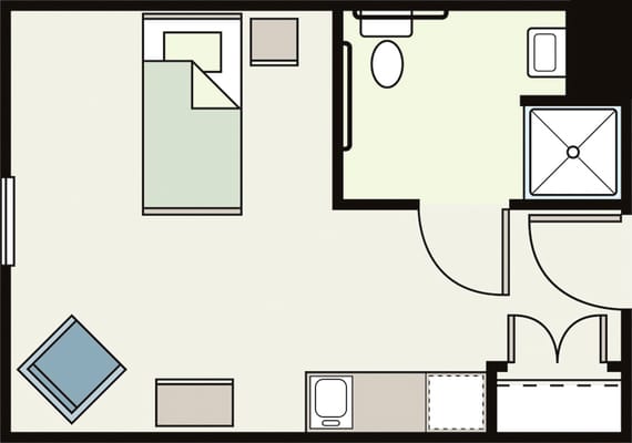 Architectural floor plan of a resident room layout