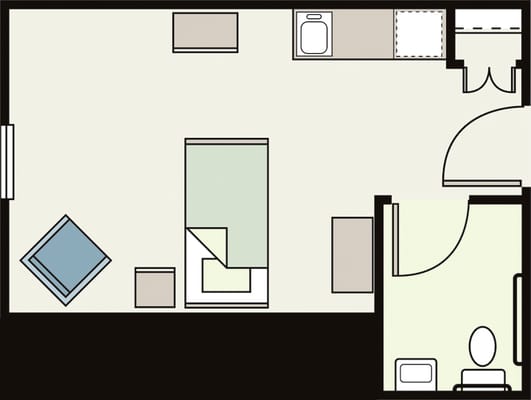 Architectural floor plan of a resident room