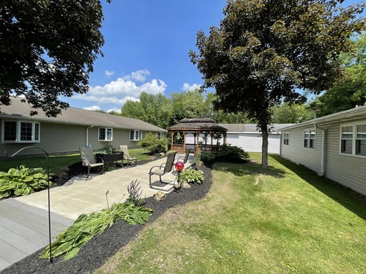Gardens and gazebo in a serene outdoor space