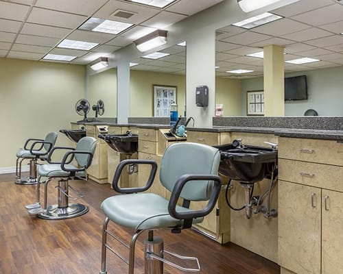 Interior of a salon area with styling chairs