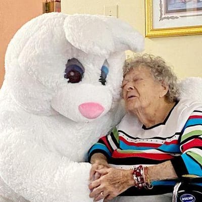 Resident interacting with a costumed character