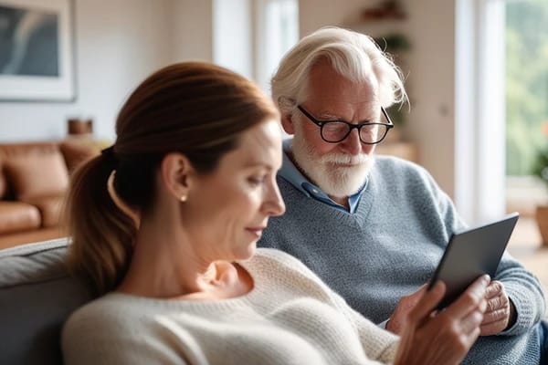 Couple enjoying time together using a tablet