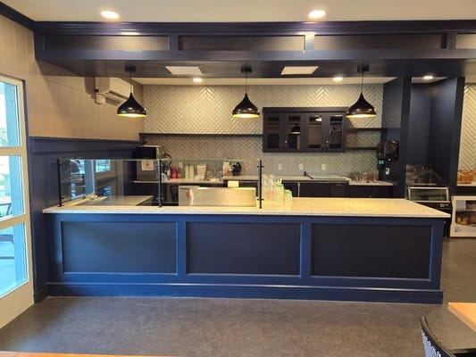 Interior view of a dining area with service counter