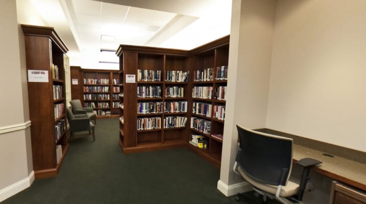 Interior view of a library with bookshelves