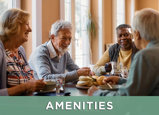 Residents enjoying a meal in a dining area
