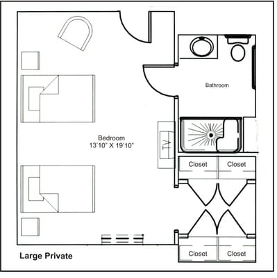 Architectural floor plan of a large private resident room