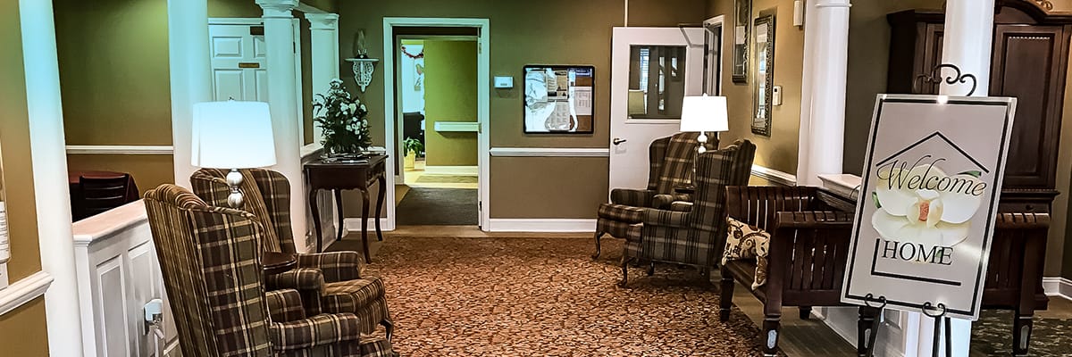 Interior view of a welcoming lobby with seating