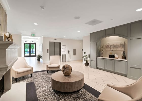 Modern interior lobby with seating and decor