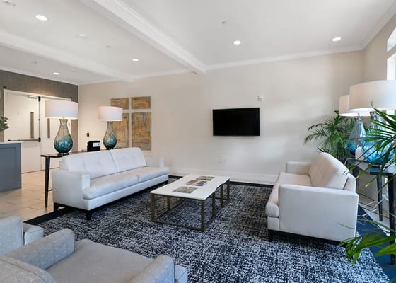 Modern common area with seating and decor
