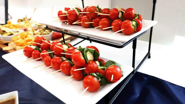 Colorful food skewers displayed elegantly
