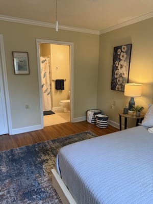 A well-lit interior view of a resident room