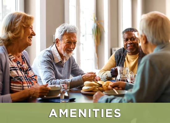 Residents enjoying a meal together in a dining setting
