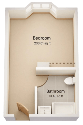 Architectural floor plan for a bedroom and bathroom