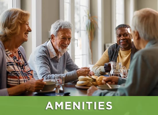 Residents enjoying a meal in a dining area