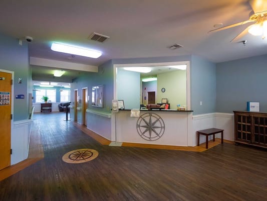 Interior view of the lobby at Compass Post Acute Rehabilitation