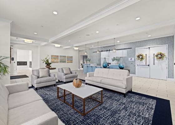 Bright and modern common area with seating