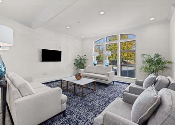 Bright and inviting common area with seating