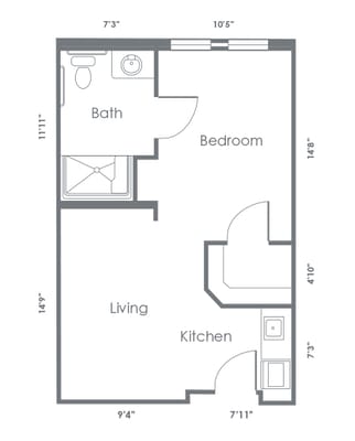 Architectural floor plan of a resident unit