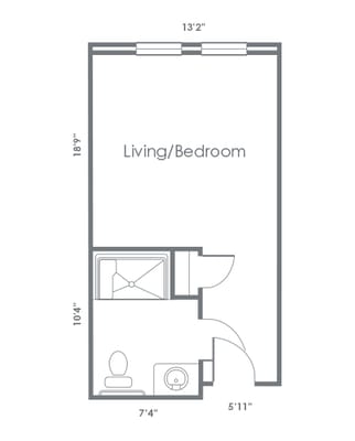 Architectural floor plan of a living/bedroom unit