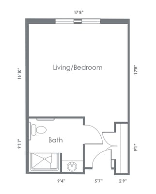 Architectural floor plan of a living area