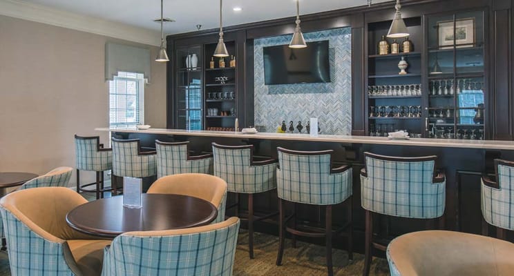 Interior view of a bar area with seating