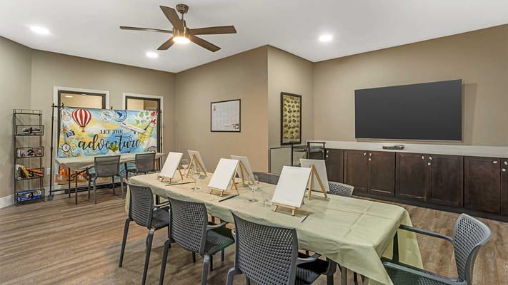 Bright activity room set up for painting