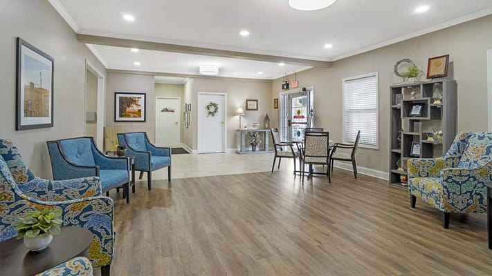 Bright common area with comfortable seating