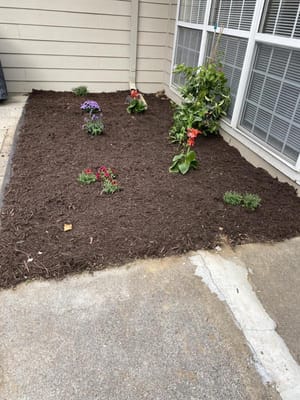 Flower beds outside a facility with landscaping