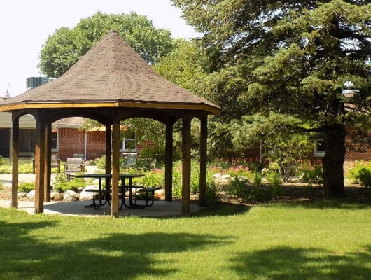 Outdoor gazebo in a peaceful garden area