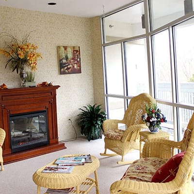 Cozy common area with seating and decorative elements