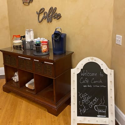 Coffee setup in a cozy interior cafe corner