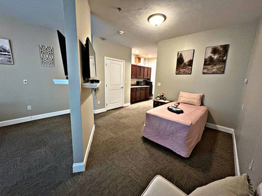 Interior view of a cozy private resident room