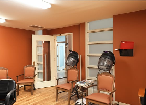 Interior of a common area with hairdryers