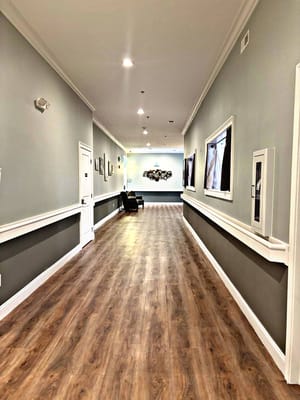 Bright hallway in a senior living facility