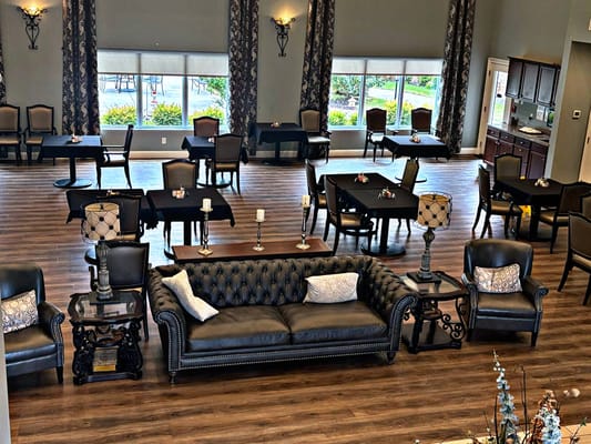 Interior lounge area with seating and tables