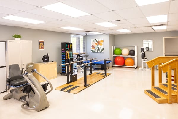 Interior view of a rehabilitation room with equipment