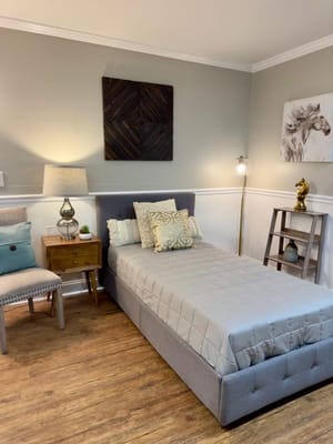 Cozy interior view of a resident room with decor