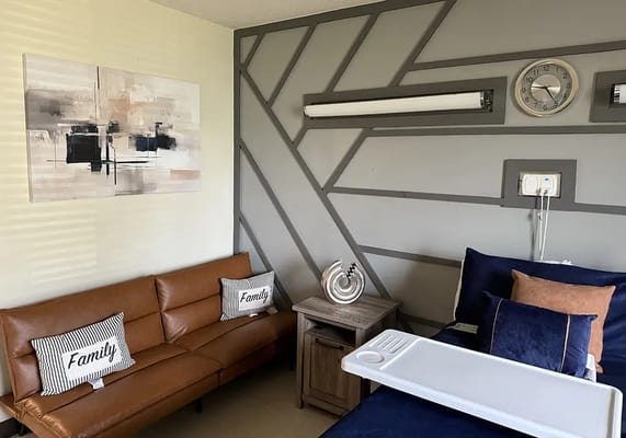 Cozy resident room with modern decor and furniture