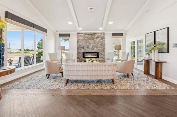 Modern and inviting common area with seating