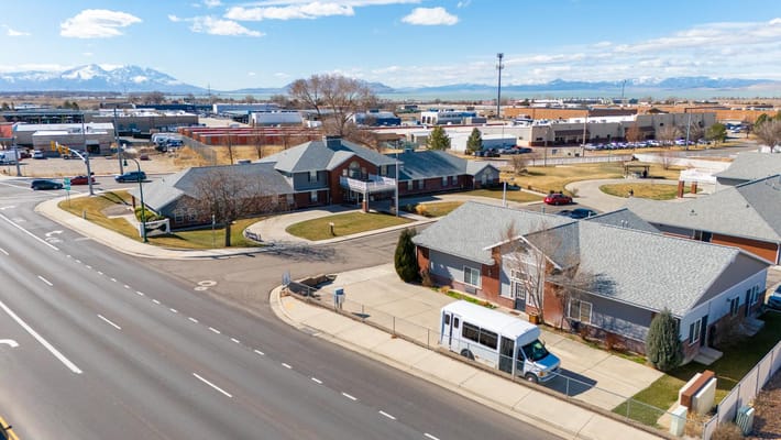 Aerial view of the Lake Ridge Senior Living facility and surroundings