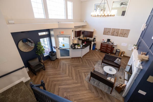 Interior of the facility lobby with seating