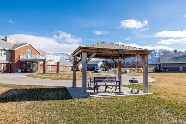 Outdoor gazebo in front of the facility