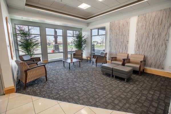 Bright and welcoming interior lobby area with seating